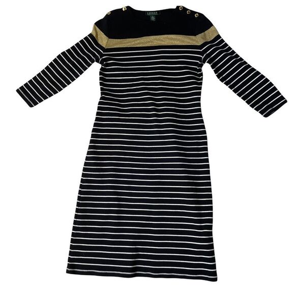 LAUREN RALPH LAUREN 3/4 Sleeve Dress Size Small (S) - MSRP $110 black/white - Picture 5 of 12